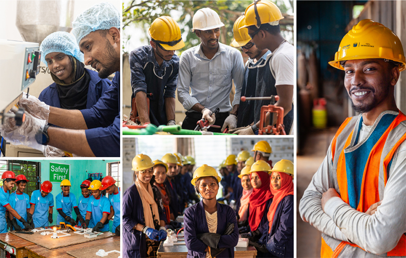 A collage of images of Uttoron workers